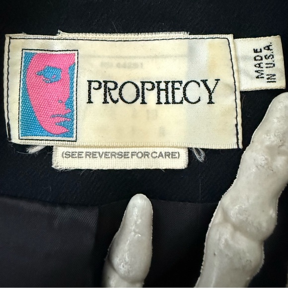 ๐ SOLD ๐ Vintage 80s Black Worsted Wool Single Button Blazer by Prophecy ~ Small - Picture 6 of 8